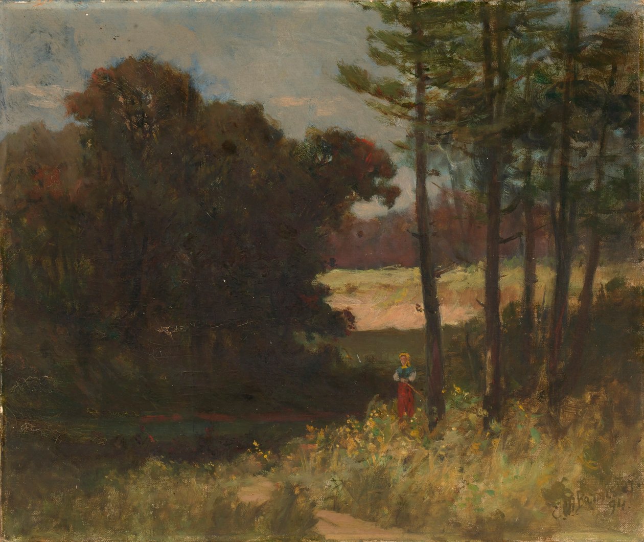 Cím nélkül (tájkép fákkal és nővel) alkotó: Edward Mitchell Bannister