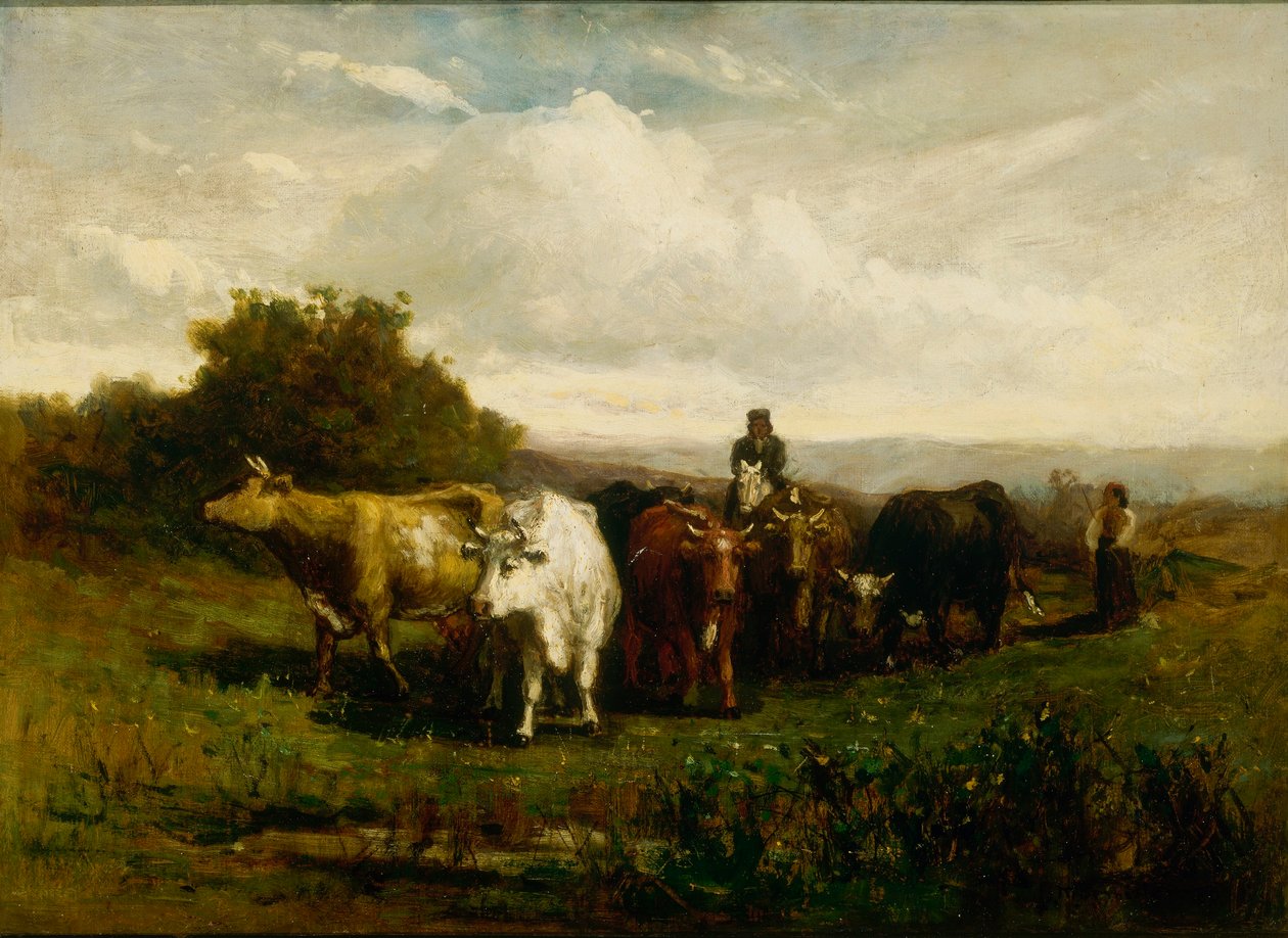 Cím nélkül (férfi lóháton, nő gyalog hajtja a marhákat) alkotó: Edward Mitchell Bannister