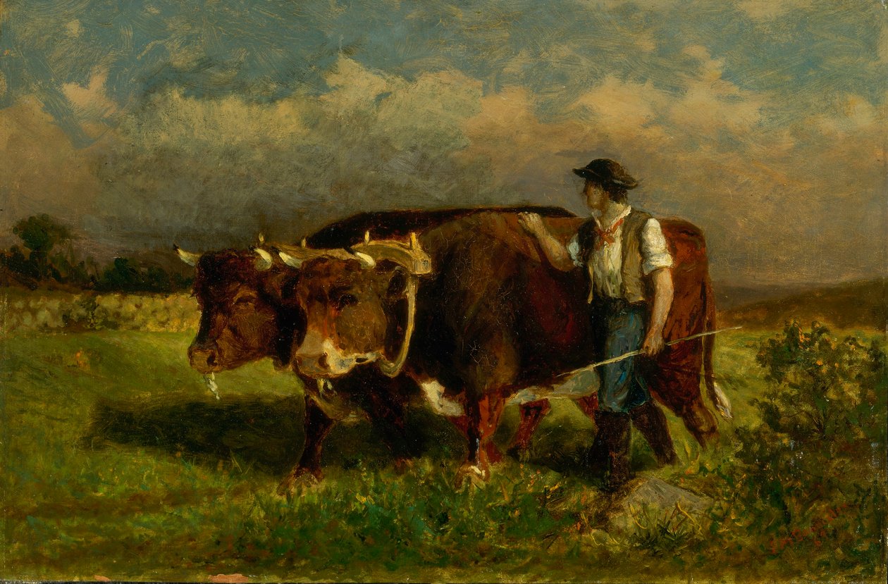 Cím nélkül (férfi két ökörrel) alkotó: Edward Mitchell Bannister