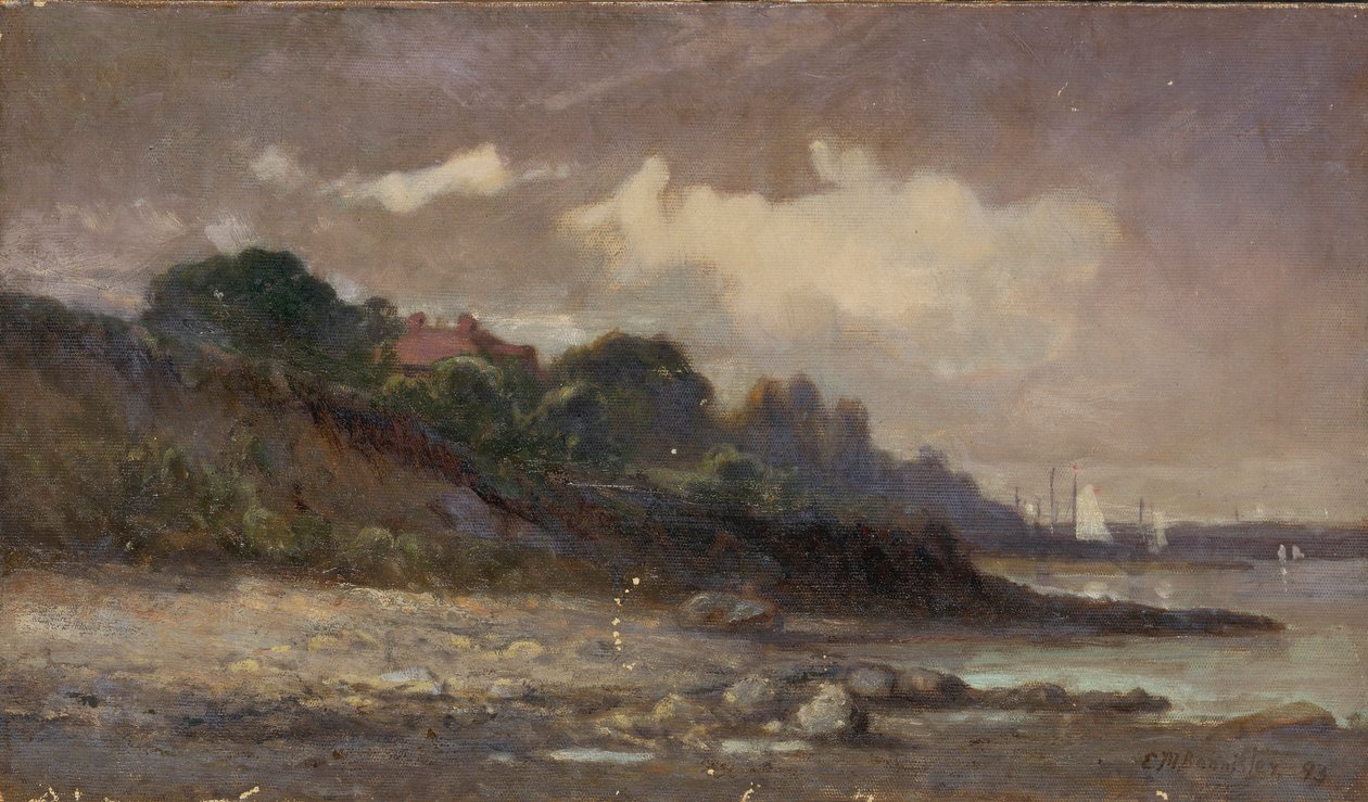 Cím nélkül (partvonal vitorlásokkal és tetővel) alkotó: Edward Mitchell Bannister