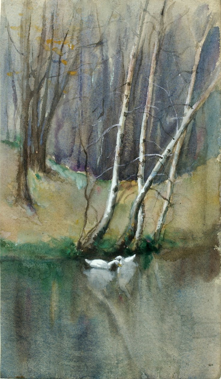 Untitled Fa jelenet nyírfákkal és kacsákkal, n.d. alkotó: Edward Mitchell Bannister
