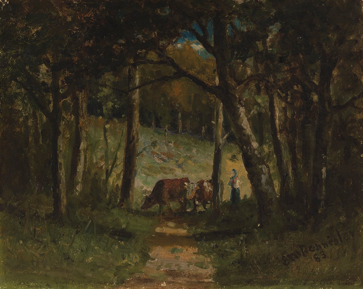 Névtelen tehenek az erdei ösvényen, 1883. alkotó: Edward Mitchell Bannister