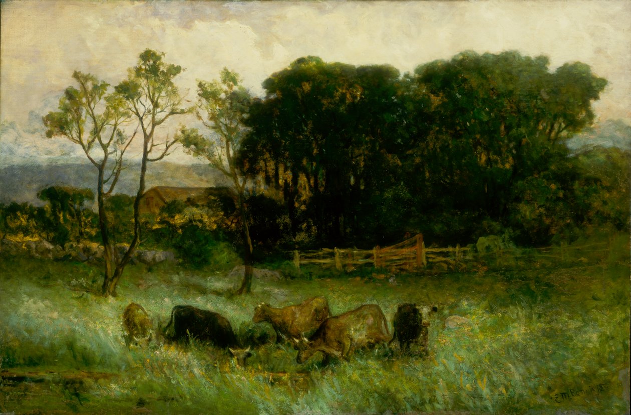 Cím nélkül öt tehén a legelőn, kb. 1884-1886. alkotó: Edward Mitchell Bannister