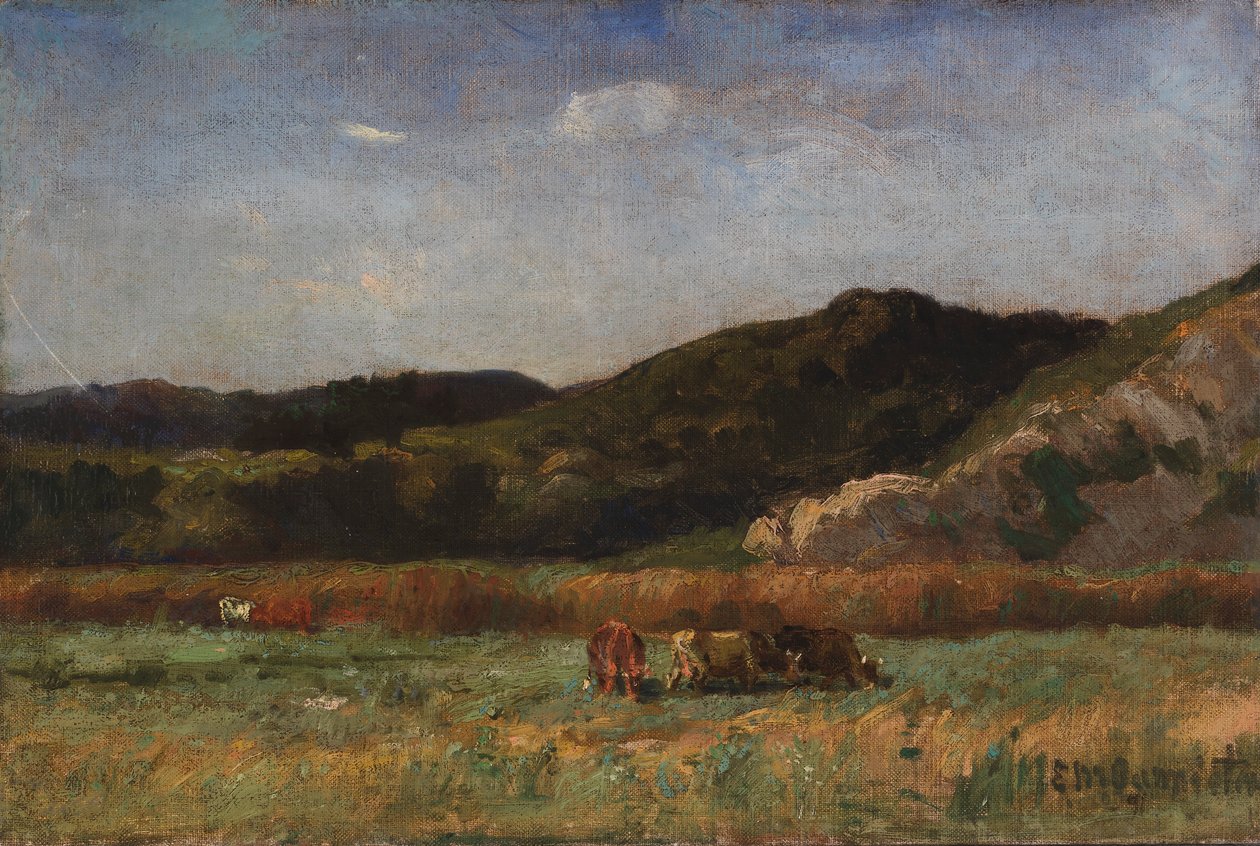 Cím nélküli táj tehenekkel, dombokkal, 1891. alkotó: Edward Mitchell Bannister