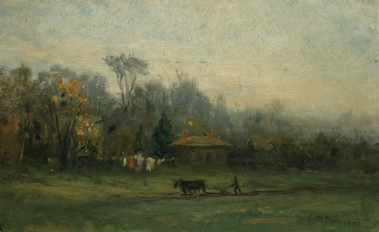 Cím nélküli táj mezőket szántó emberrel, n.d. alkotó: Edward Mitchell Bannister