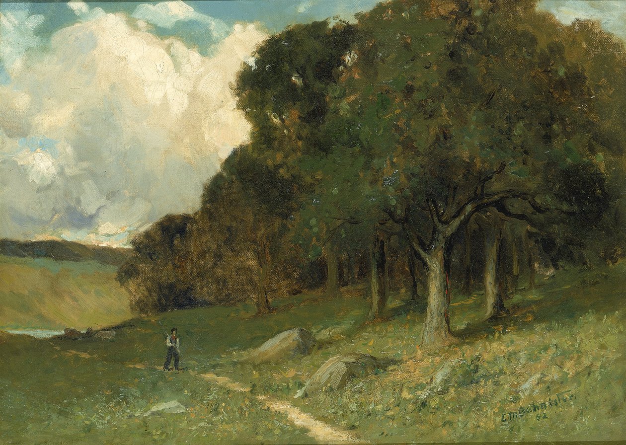 Névtelen ember az ösvényen, háttérben fák, 1882. alkotó: Edward Mitchell Bannister