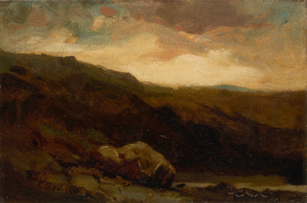 Névtelen hegyvidéki táj sziklával és patakkal az előtérben, n.d. alkotó: Edward Mitchell Bannister