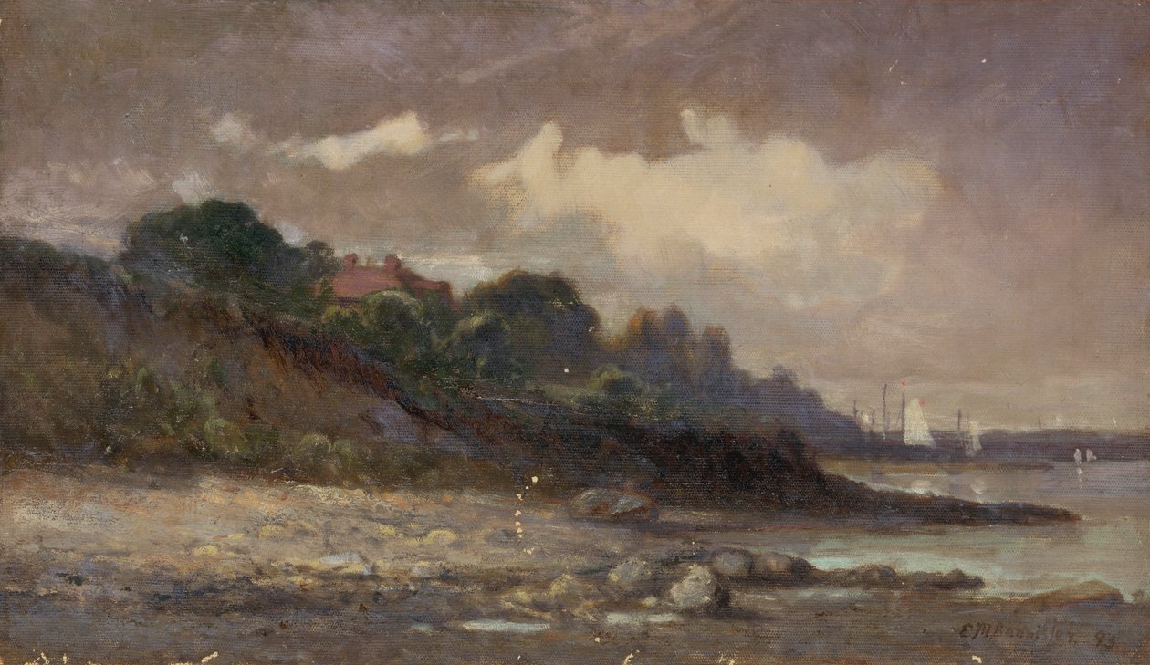 Névtelen partvonal vitorlásokkal és tetővel, 1893. alkotó: Edward Mitchell Bannister