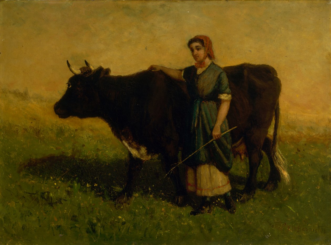 Cím nélküli nő tehénnel sétál, kb. 1869. alkotó: Edward Mitchell Bannister