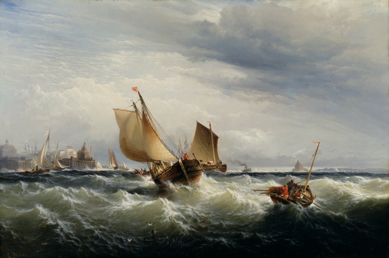 Horgászhajók Felverés a szél felé, kb. 1858. alkotó: Edward Moran