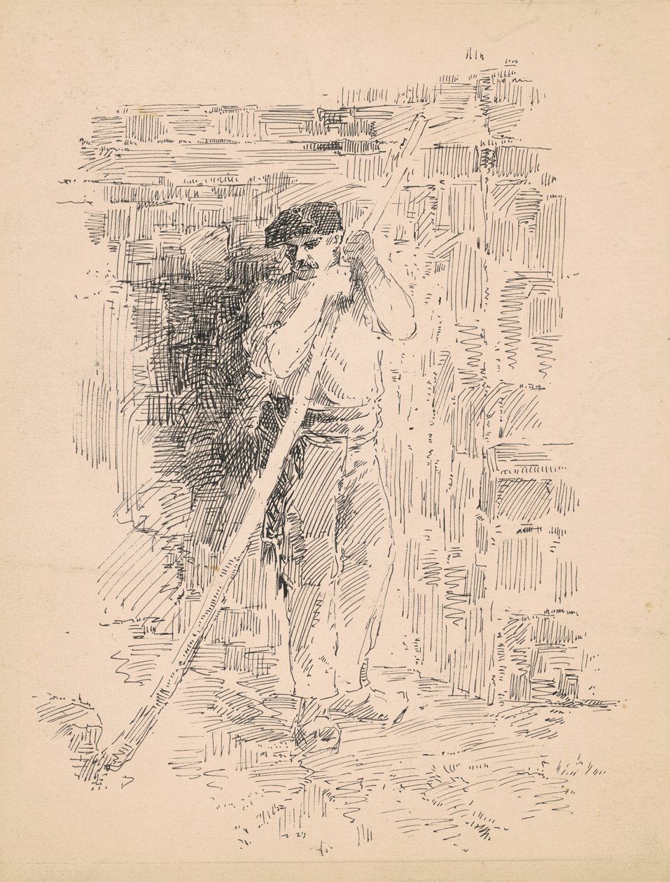 Álló férfi paraszt, 1878 körül (toll és fekete tinta szőtt papíron) alkotó: Edward Moran