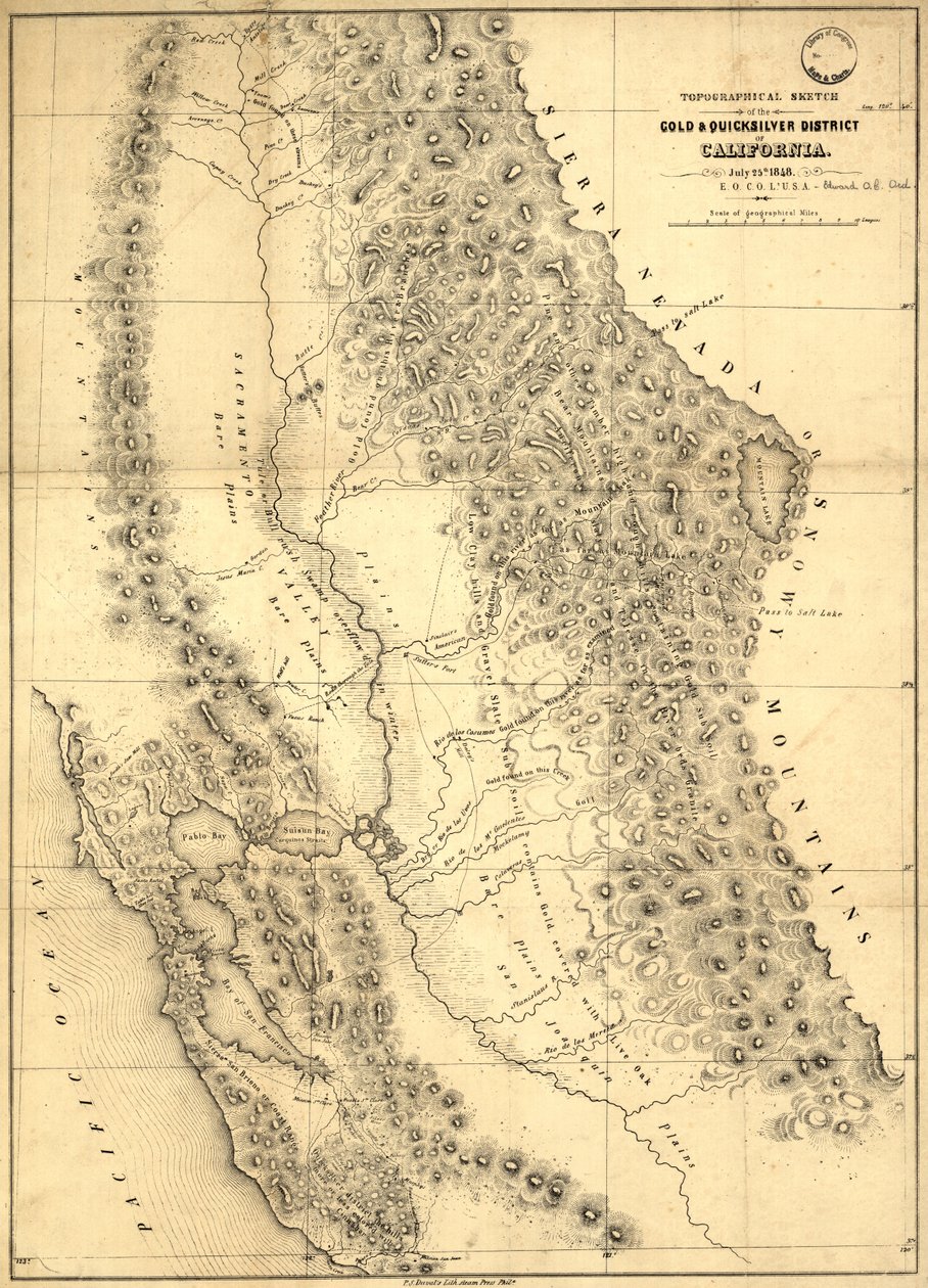 Kalifornia arany- és gyorsezüst kerületének topográfiai vázlata, 1848 alkotó: Edward Otho Cresap Ord