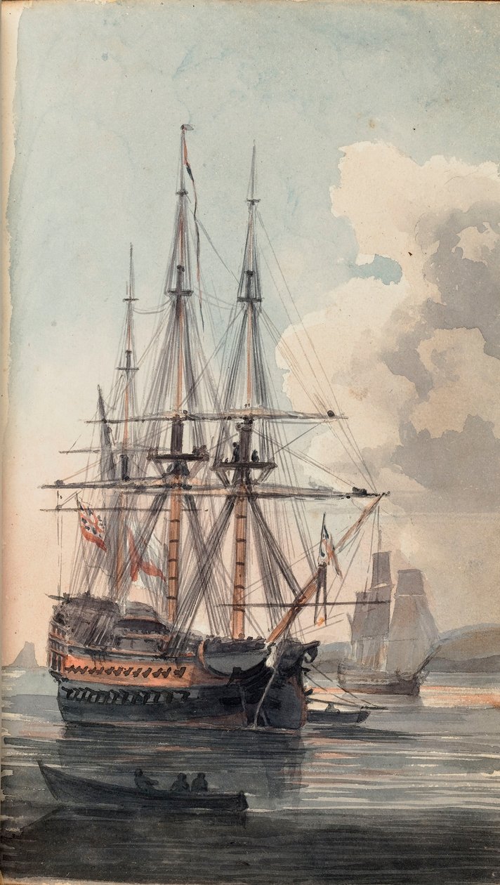 Őfelsége hajójának, a Inflexible-nek látképe, 19. század eleje (akvarell) alkotó: Edward Pelham Brenton