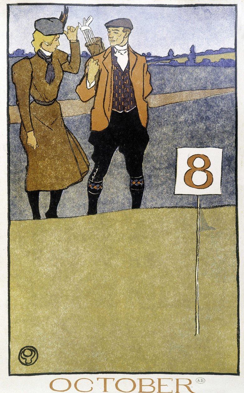 Golfozó pár – Edward Penfield „Golfnaptárában”, szerk. 1899 alkotó: Edward Penfield