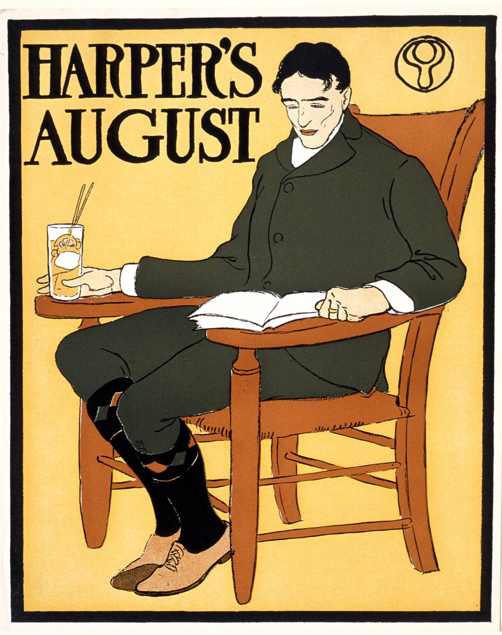 Férfi narancssárga széken ülve, August Harpernél alkotó: Edward Penfield