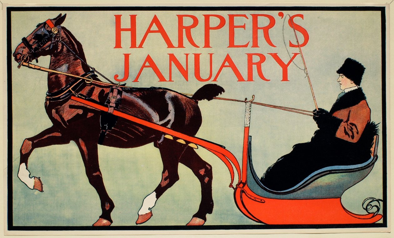 Férfi lóvontatású szánban, január, Harper