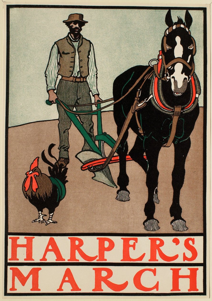 Férfi lóvontatású ekével, március, Harper