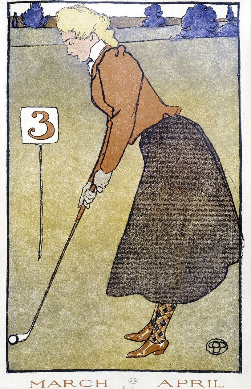 Golfozó nő – Edward Penfield „” golfnaptárában”. alkotó: Edward Penfield