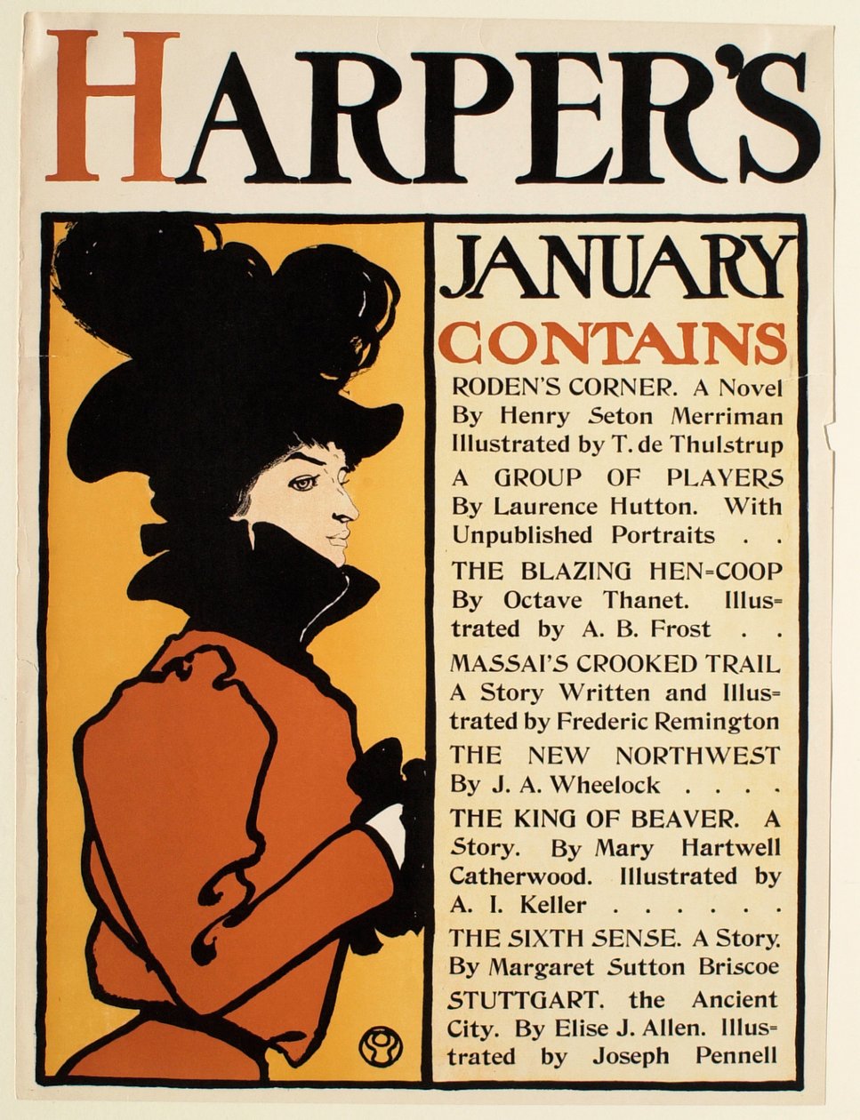 Frau in Braun mit schwarzem Hut, Januar Harper