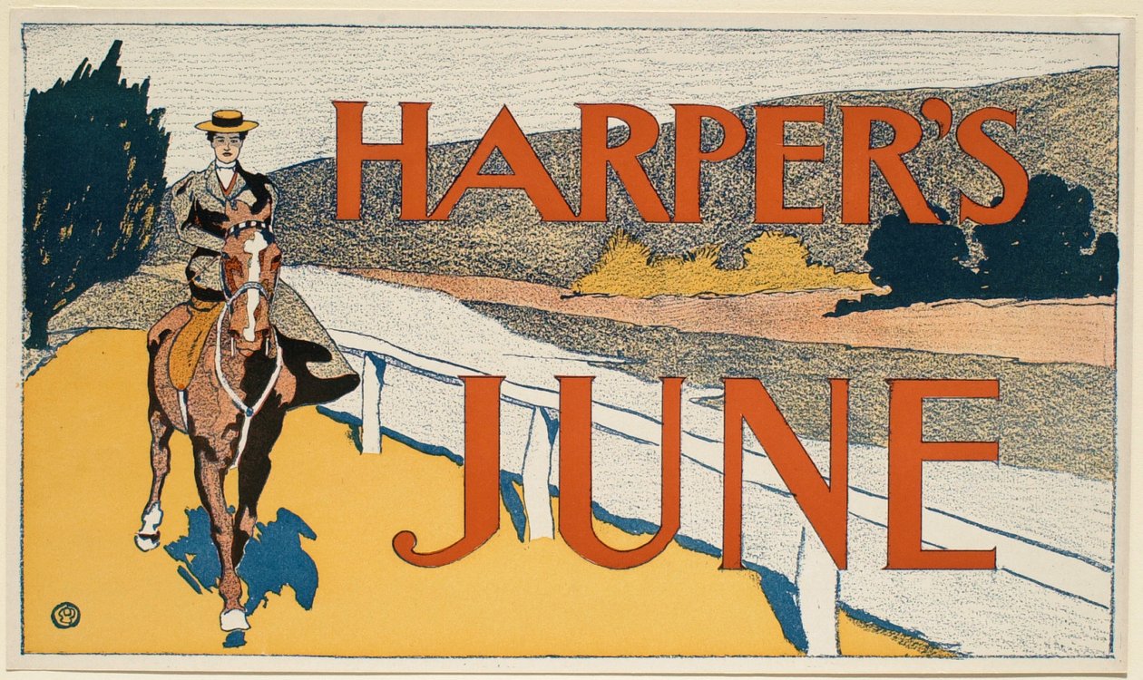 Nő lóháton, June Harper alkotó: Edward Penfield