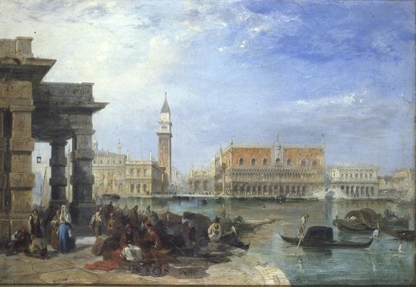 Kilátás a velencei Doganáról, a Piazzetta és a Dózse-palota felé néz alkotó: Edward Pritchett