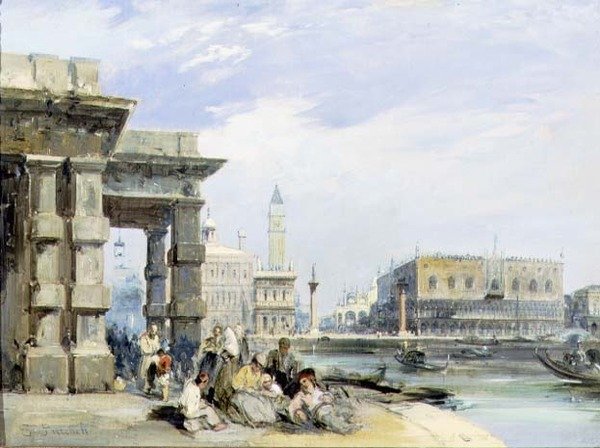 Kilátás a Piazzettára és a Palazzo Ducale-ra a velencei Dogana di Mare épületéből (olaj, vászon) (94869 pár) alkotó: Edward Pritchett