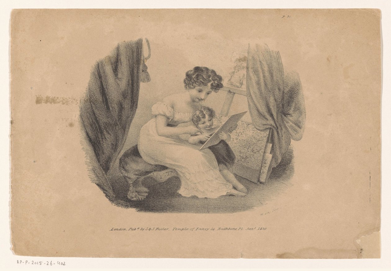 Nő és gyermek néz egy képet alkotó: Edward Purcell