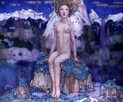 Szerelem az Alpokban, 1920 körül (tempera, vászon) alkotó: Edward Reginald Frampton