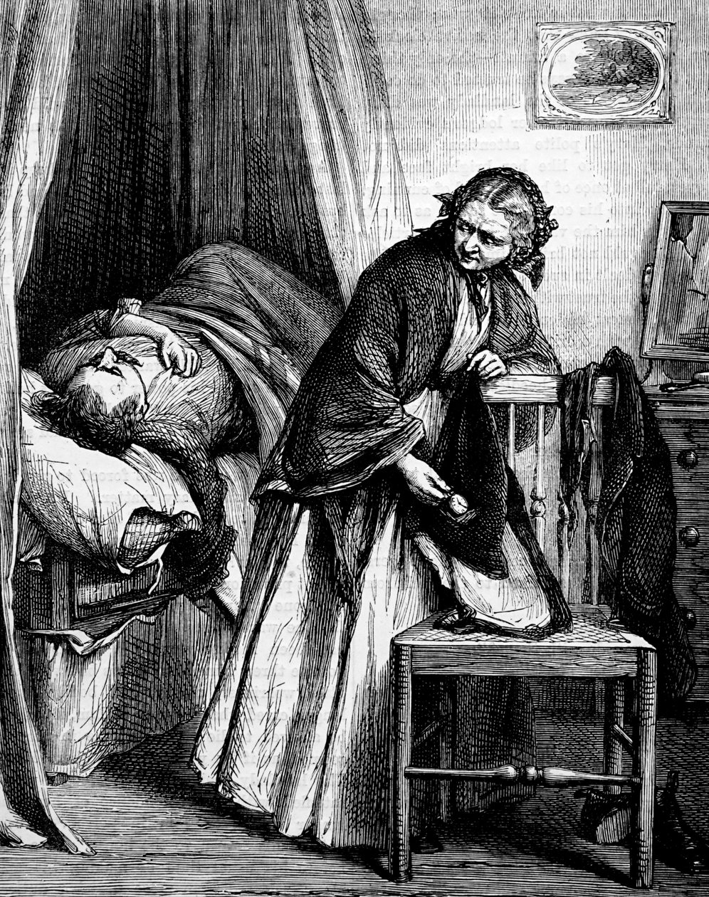Egy háziasszony, aki gondoskodik arról, hogy beteg albérlőjének legyen pénze vagy ingatlana a lakbér kifizetésére alkotó: Edward Robert Hughes