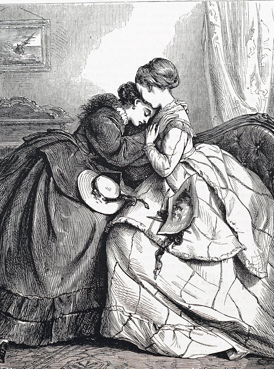 Egy idősebb nővér vigasztalja fiatal nővérét alkotó: Edward Robert Hughes