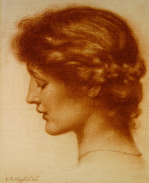Rosalind portréja (piros kréta papíron) alkotó: Edward Robert Hughes