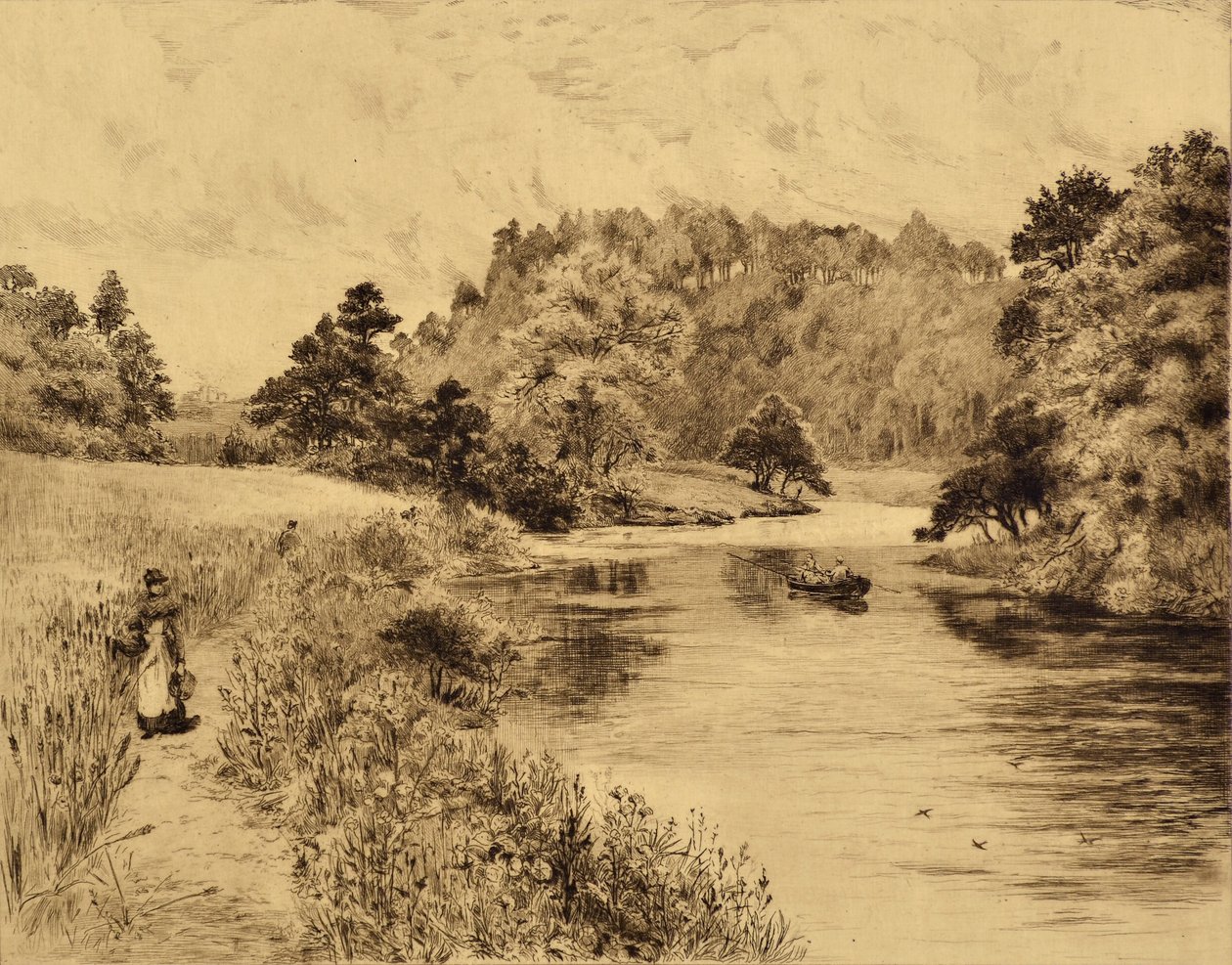 The Wear: The Wear Near Durham, 1880 körül (rézkarc) alkotó: Edward Slocombe