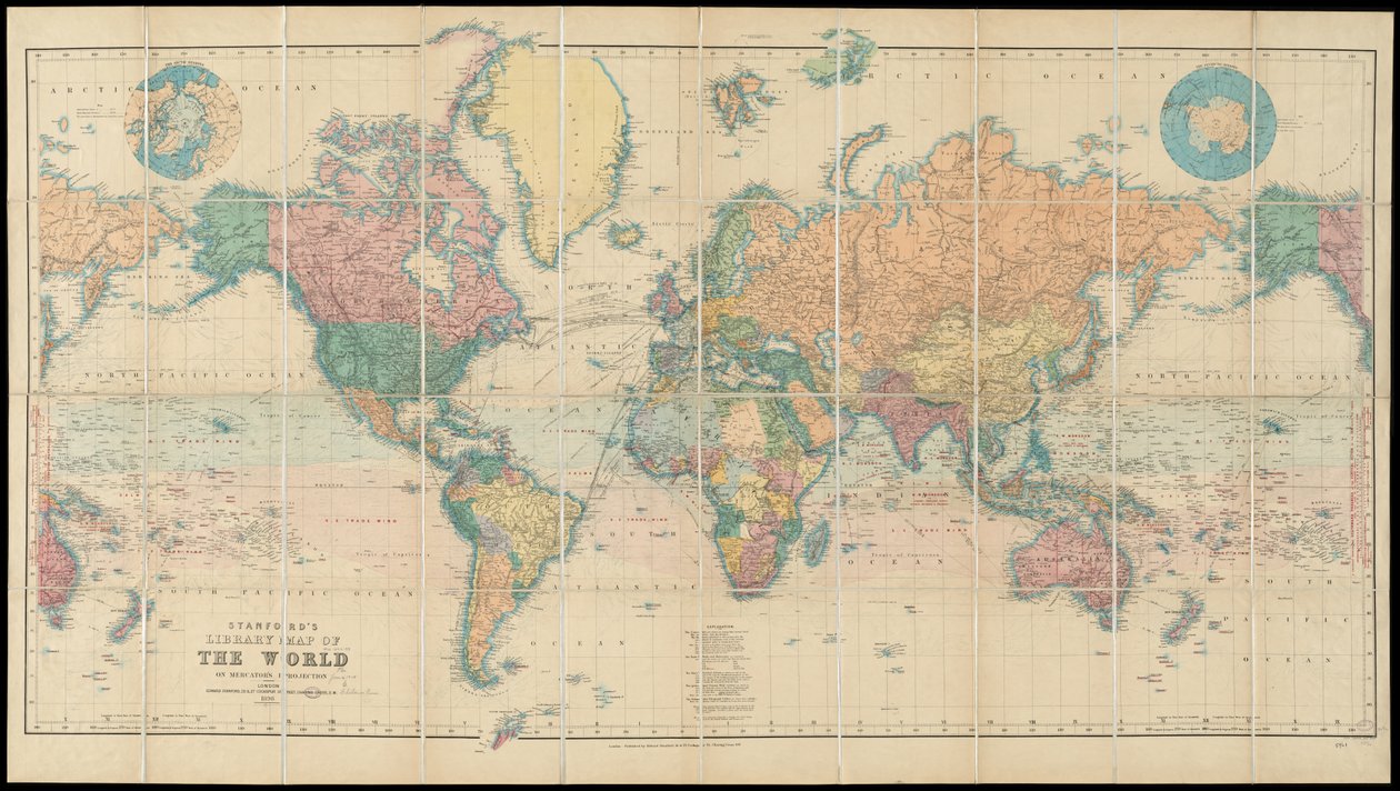 A Stanford könyvtár világtérképe Mercator vetületén alkotó: Edward Stanford