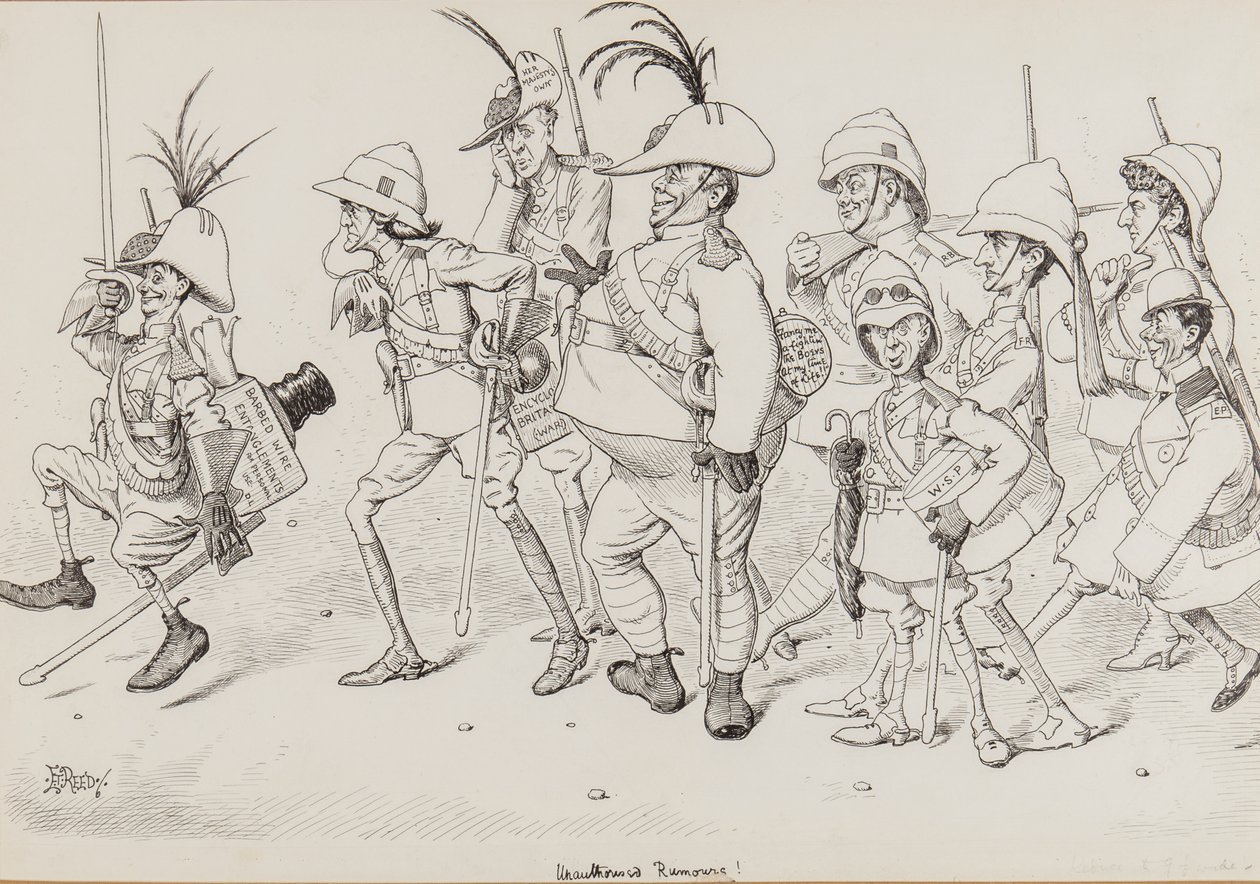 Dan Leons Light Horse, köztük Henry Irving karikatúrái, Beerbohm Tree, R.B., W.S. Penley, Forbes Robertson és E.P., Punch, 1902. november alkotó: Edward Tennyson Reed