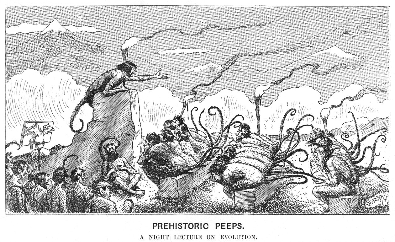 Prehistoric Peeps: Éjszakai előadás az evolúcióról, 1894. alkotó: Edward Tennyson Reed