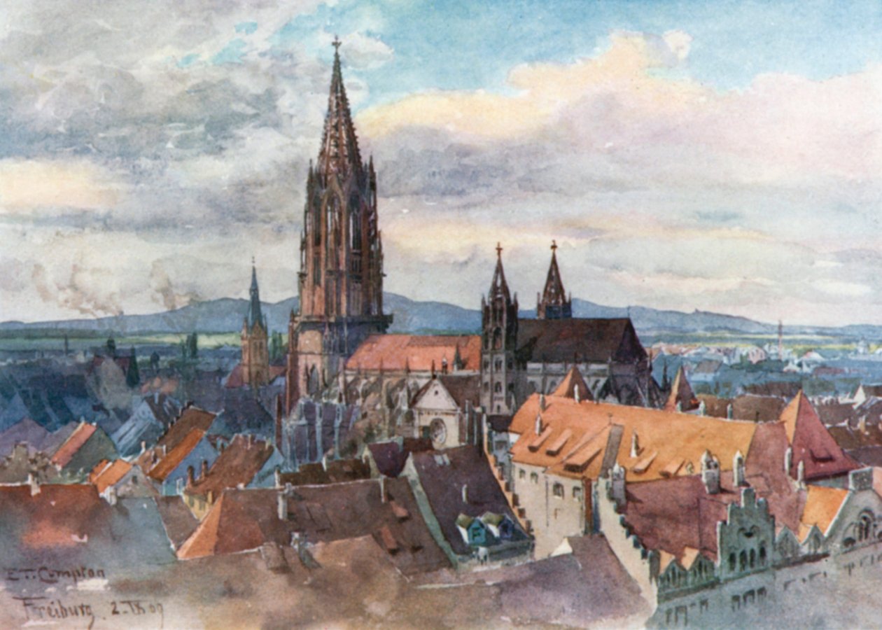 Freiburg-im-Breisgau (színes litográfia) alkotó: Edward Theodore Compton