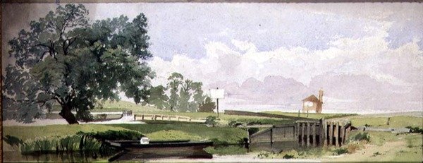 Folyóparti jelenet zárral, 1860 körül (akvarell és ceruza papíron) alkotó: Edward W. Robinson