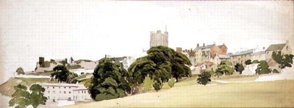 Kilátás a Richmond kastélyra, Yorkshire, 1860 körül (akvarell és ceruza papíron) alkotó: Edward W. Robinson
