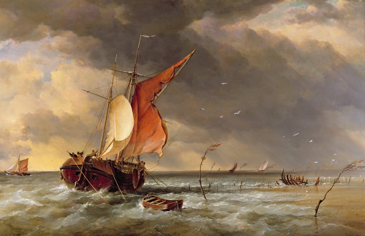 Egy holland Galliot zátonyra esett a Bies Bosch homokpadján, Hollandiában, 1878 alkotó: Edward William Cooke