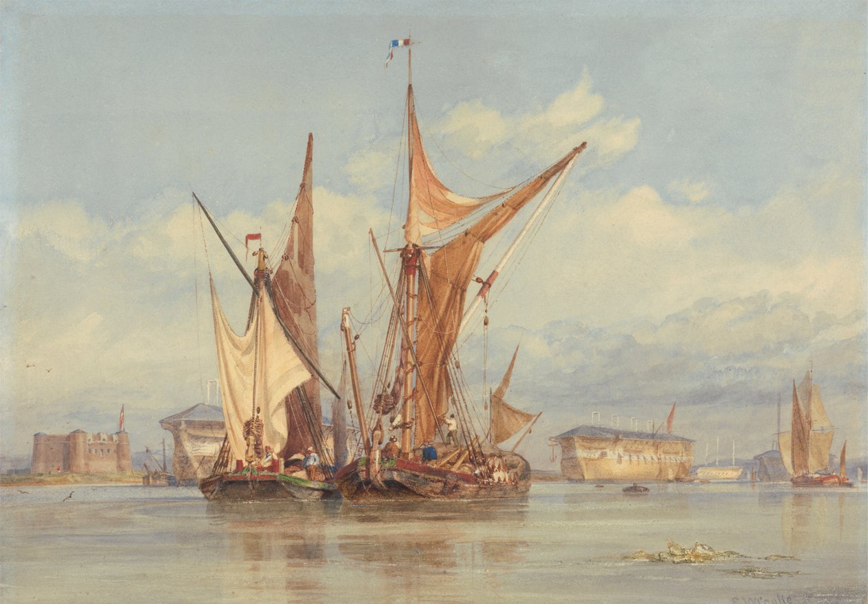 Bombabiztos akkumulátor Gillingham közelében, a Medway-n... alkotó: Edward William Cooke
