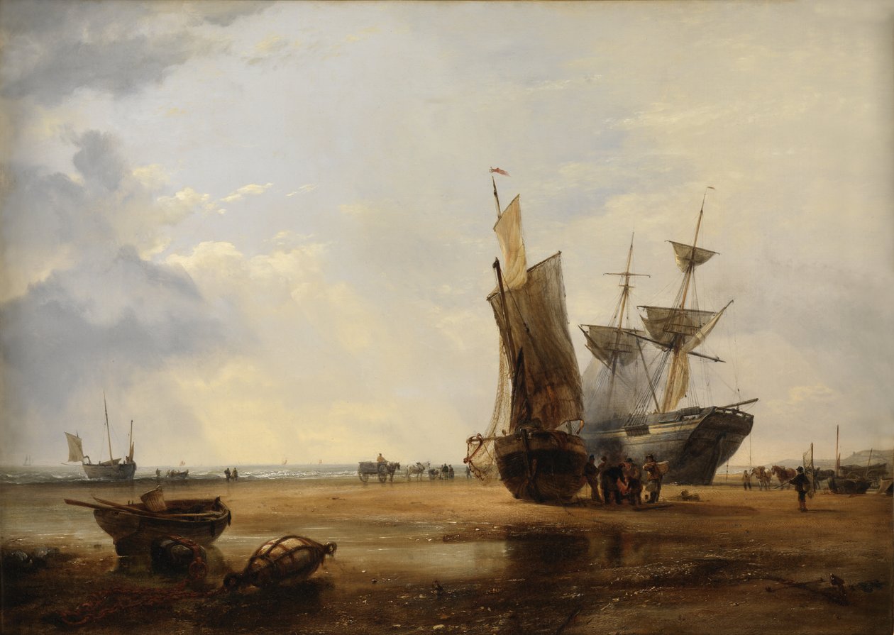 Brig on Sands: Vessels on the Sands at Hastings, 1836 alkotó: Edward William Cooke