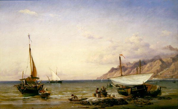 Halászok karbantartják hálóikat alkotó: Edward William Cooke