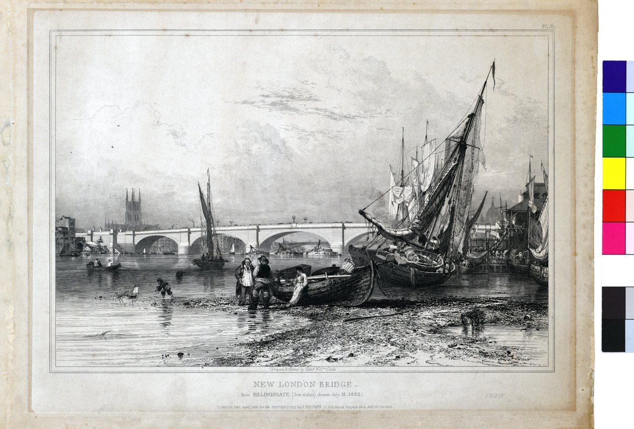 A New London Bridge a Billingsgate felől (alacsony vízállás) alkotó: Edward William Cooke