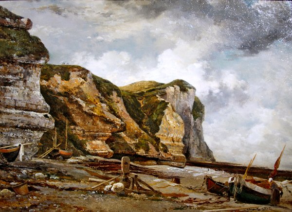 Alacsony vízállású sziklák West Falaise-val (Etretat sziklák és hajók) alkotó: Edward William Cooke