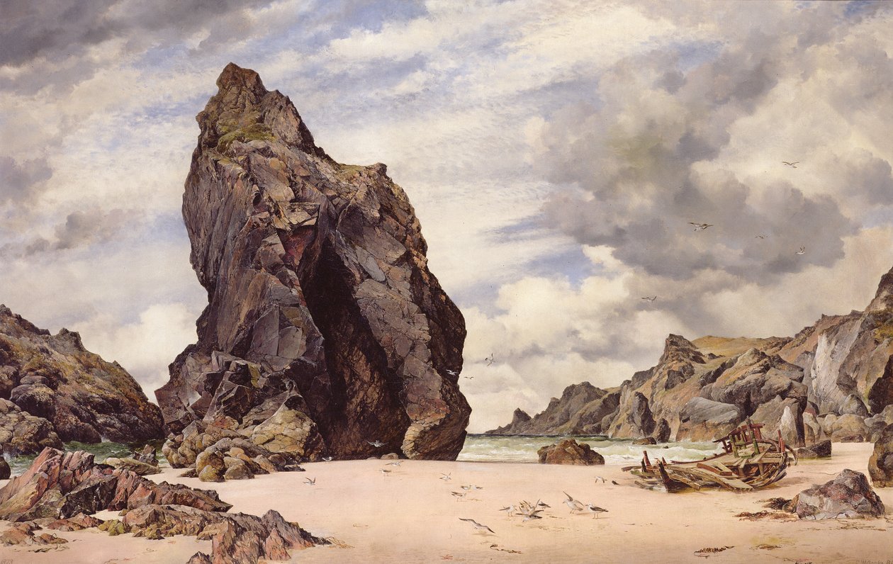 Steeple Rock, Kynance Cove, Lizard, Cornwall, Low Water, 1873 alkotó: Edward William Cooke
