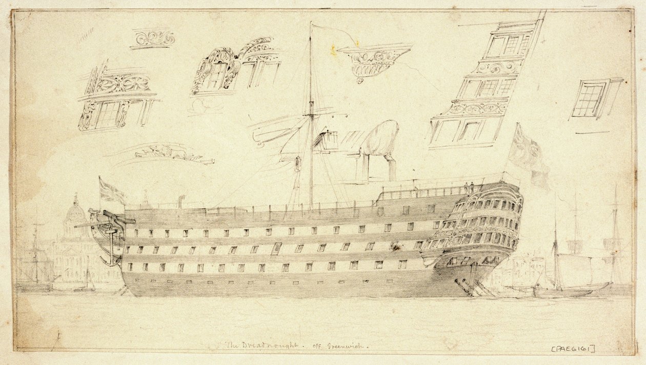 A "Dreadnought" Greenwichnél, 1830 körül (grafit) alkotó: Edward William Cooke
