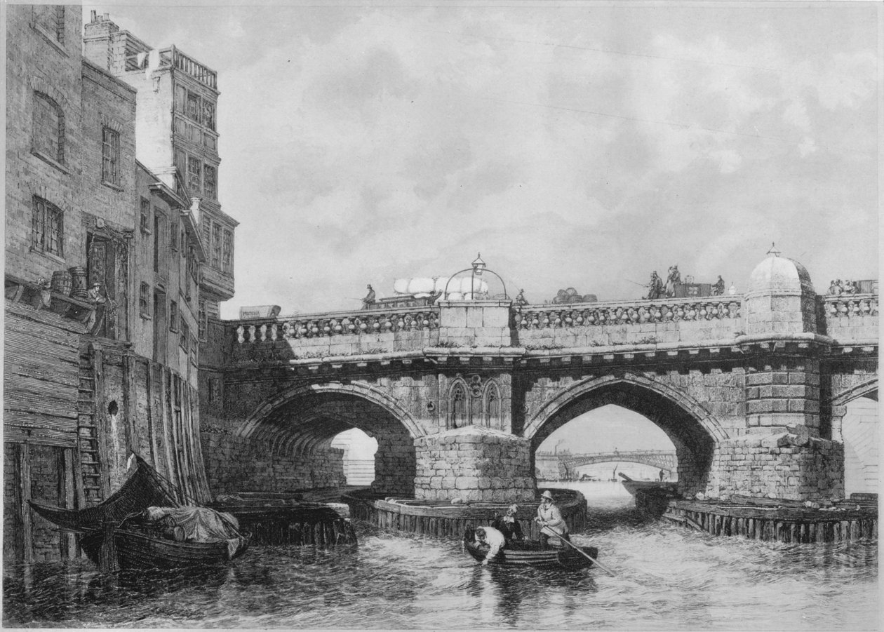 The Southwark End of Old London Bridge, 1831, 1912. Művészek: Ismeretlen, Edward William Cooke. alkotó: Edward William Cooke