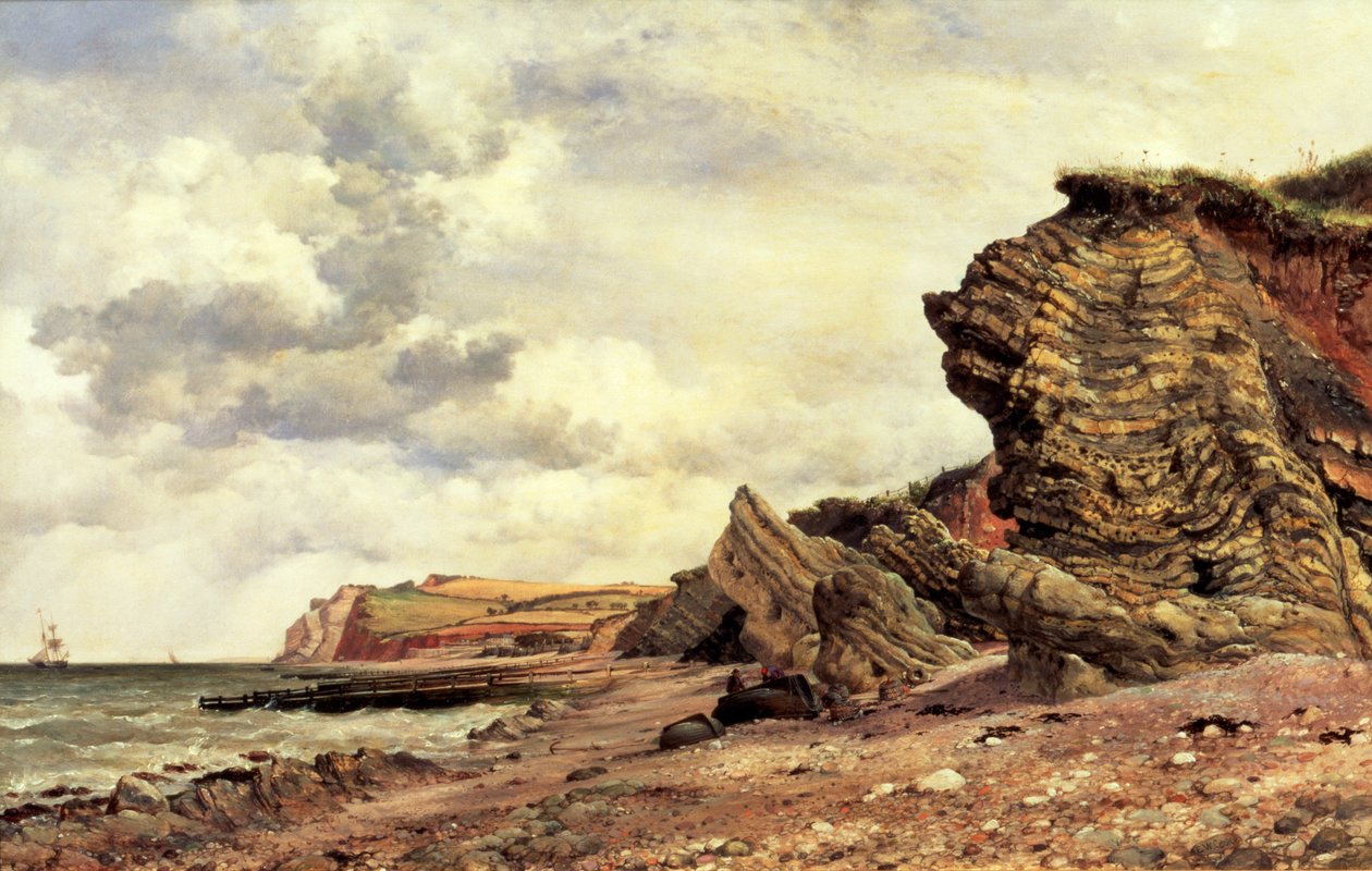 "Triassic Cliffs, Blue Anchor, North Somerset", 1866 alkotó: Edward William Cooke