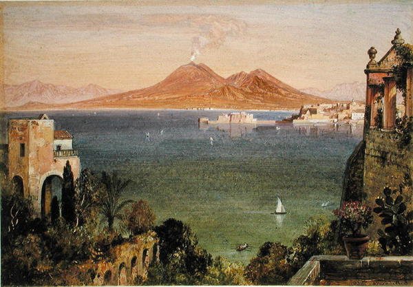 Vezúv és Castel del Oro, Nápoly, a Villa Cedrino felől nézve, Posillipo (olaj, papírra fektetve) alkotó: Edward William Cooke