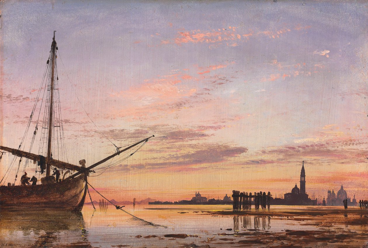 Kilátás a lagúnára, Velence, naplemente, 1850 alkotó: Edward William Cooke